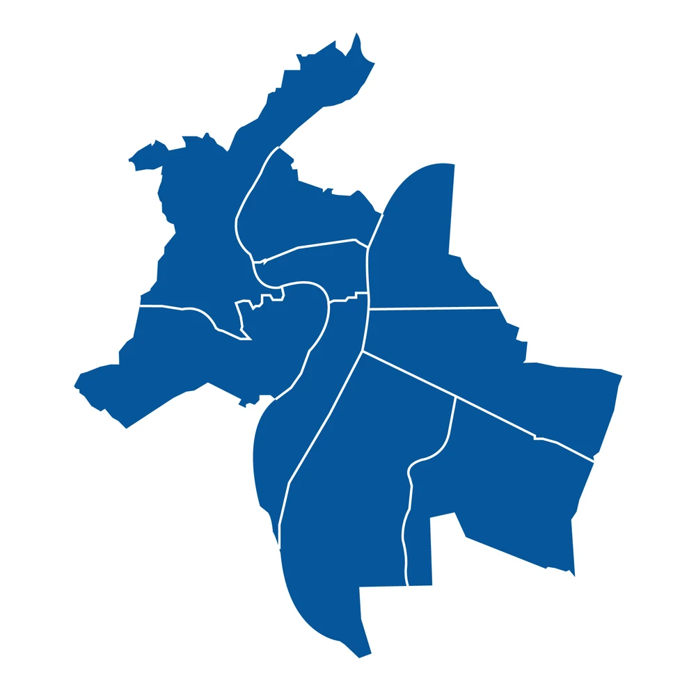 Carte des neuf arrondissements de Lyon
